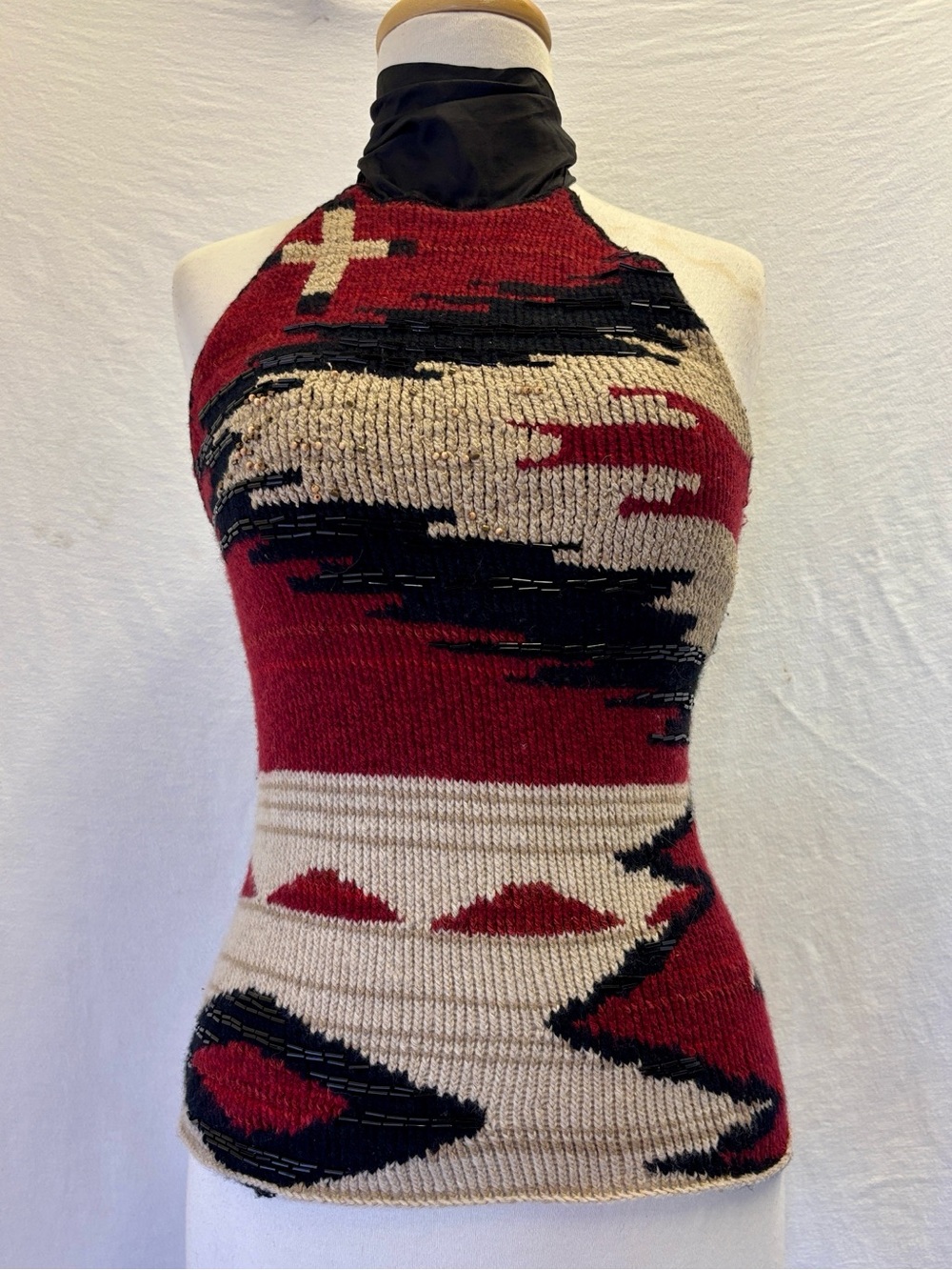 Ralph Lauren Archival 2011 Beacon Blanket Hand Knit Beaded Halter Top Silk Scarf - Picture 5 of 10